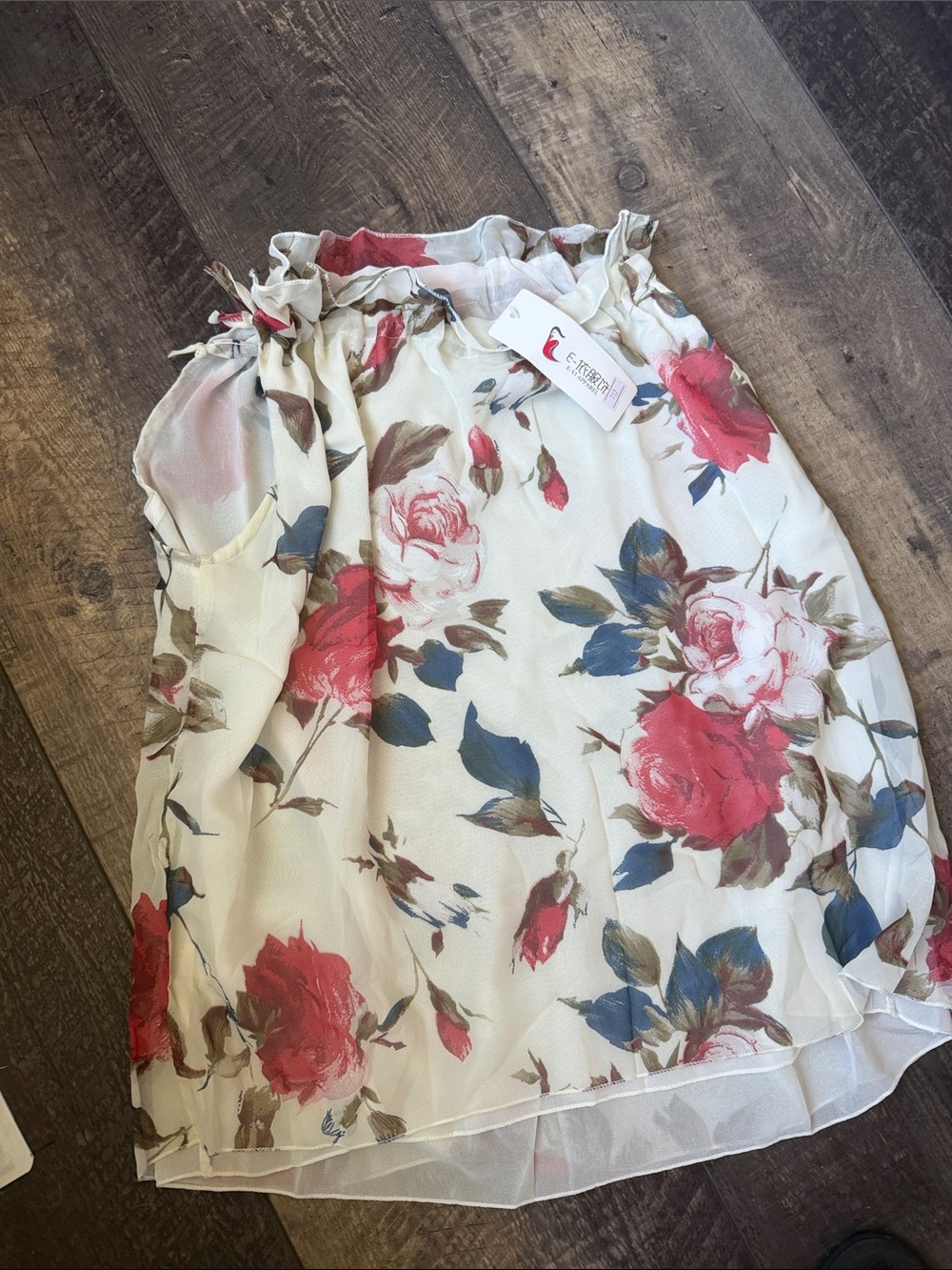 Floral Off-Shoulder Blouse in Cream and Red
